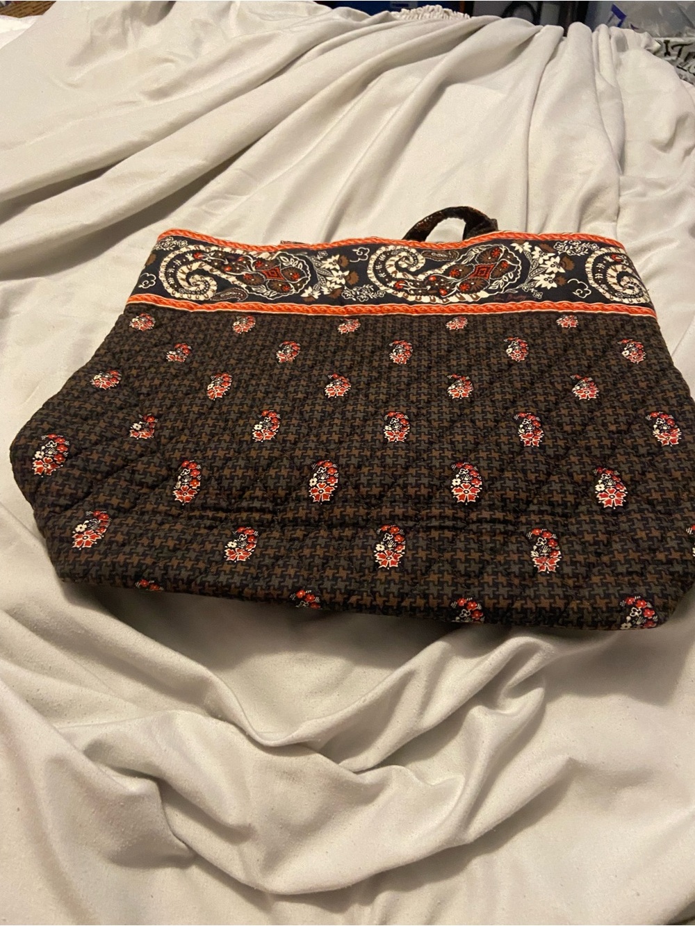 Vera Bradley Quilted Paisley Tote in Brown with Orange Trim